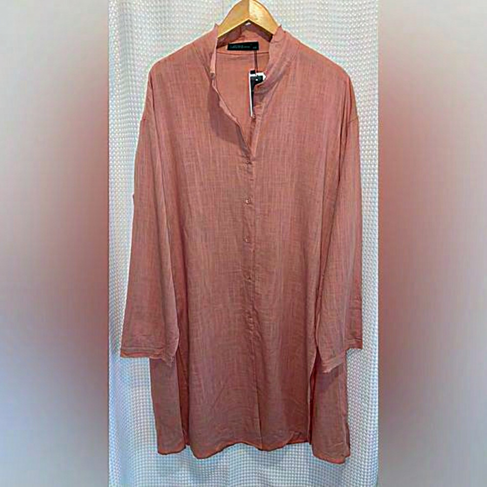 Women’s Zanzea dusty pink long sleeves butonned up 100% Cotton Tunic size‎ XXXL